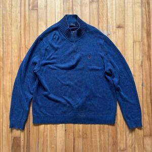 vintage Polo Ralph Lauren Mens Sweater Blue Quarter Zip Knit Logo XL TG